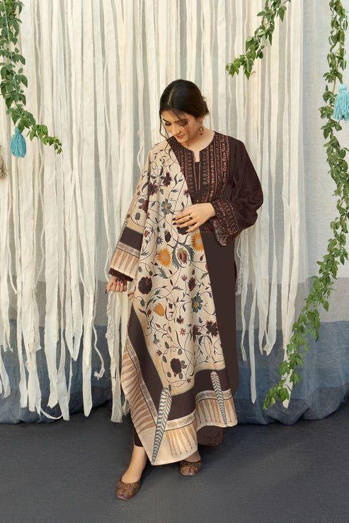 URGE - 3PC DHANAK EMBROIDERED SHIRT WITH Wool PRINTED SHAWL NZ231