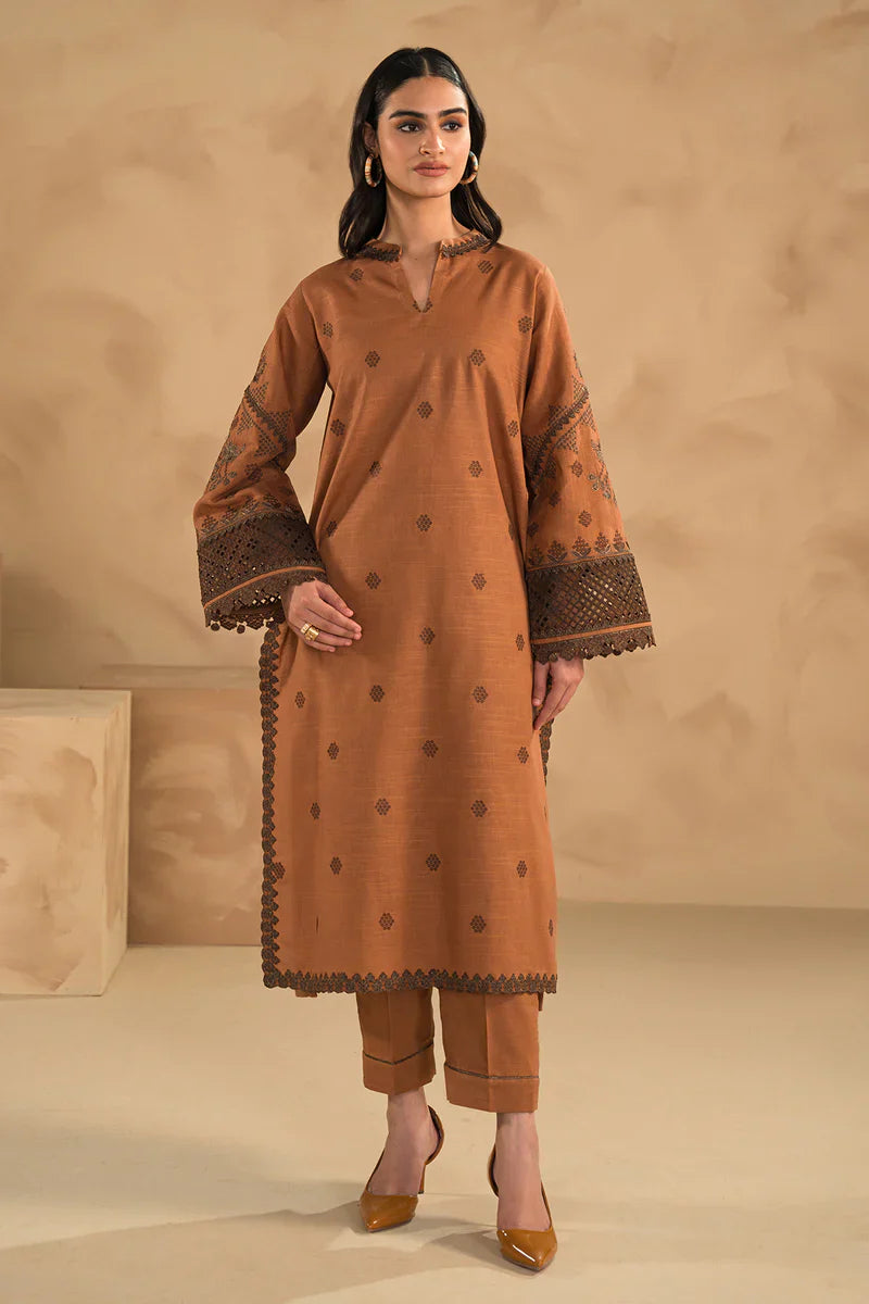 ZN631-WINTER 3PC Dhannak Embroidered suit with Printed Shawll