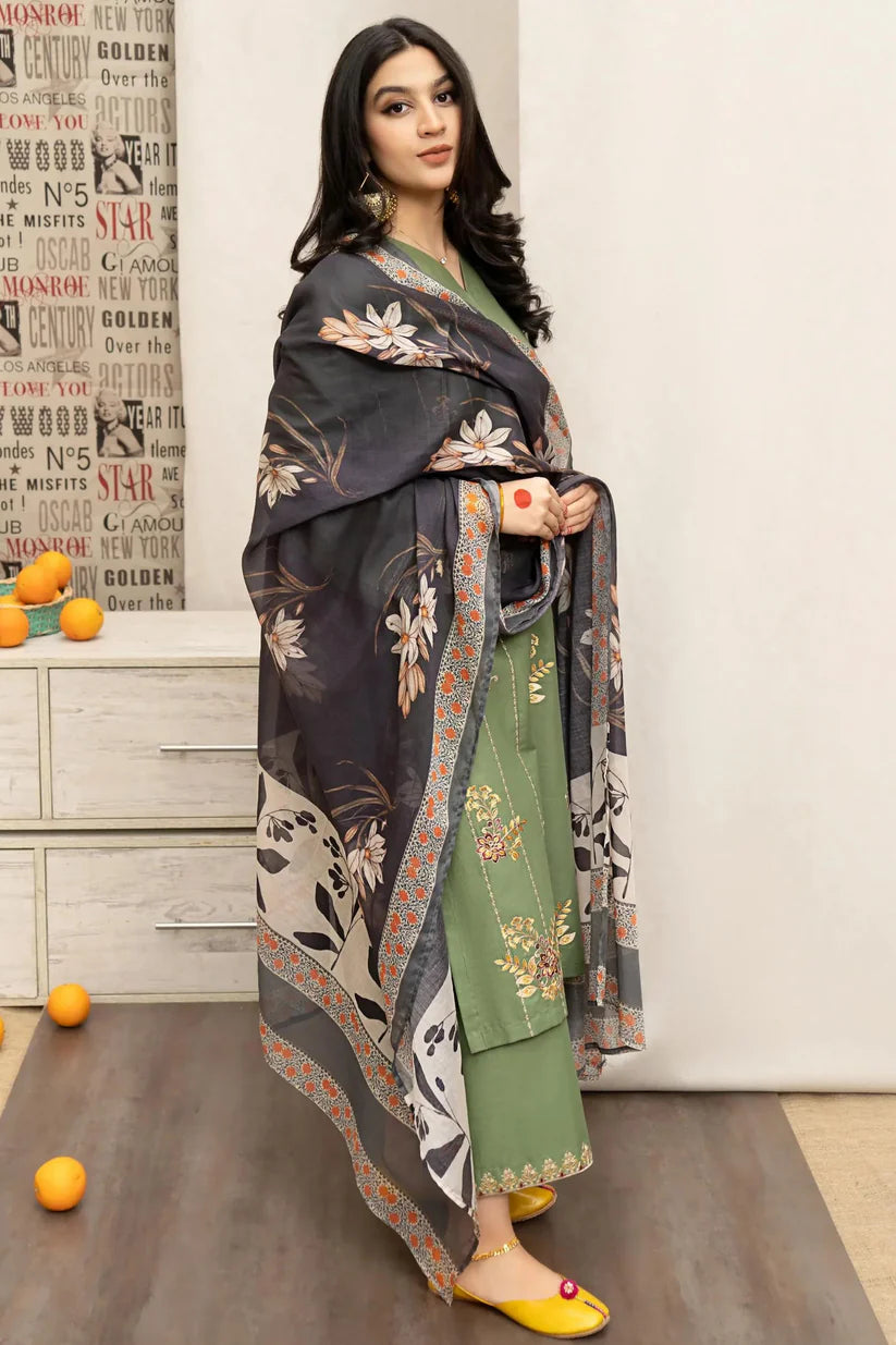 URGE - 3PC DHANAK EMBROIDERED SHIRT WITH DHANAK PRINTED SHAWL NZ001