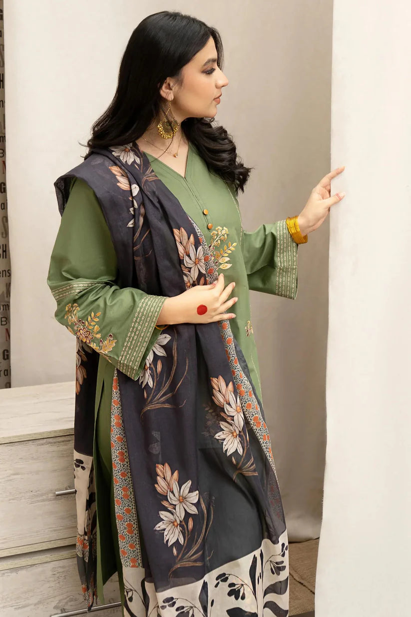 URGE - 3PC DHANAK EMBROIDERED SHIRT WITH DHANAK PRINTED SHAWL NZ001