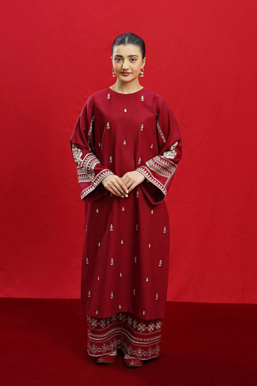 URGE - 3PC DHANAK EMBROIDERED SHIRT WITH TWILL PRINTED SHAWL AND TROUSER - nzl1951