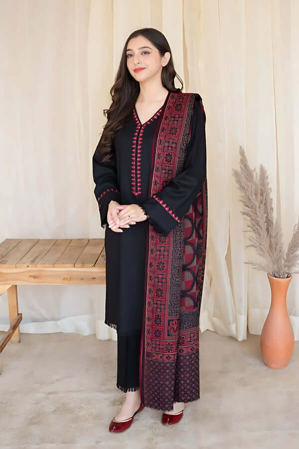 BC-01 3 Piece Unstitched Embroidered Dhanak Suit ( Printed Woolen Shawl )