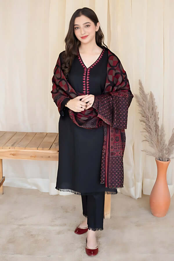 BC-01 3 Piece Unstitched Embroidered Dhanak Suit ( Printed Woolen Shawl )