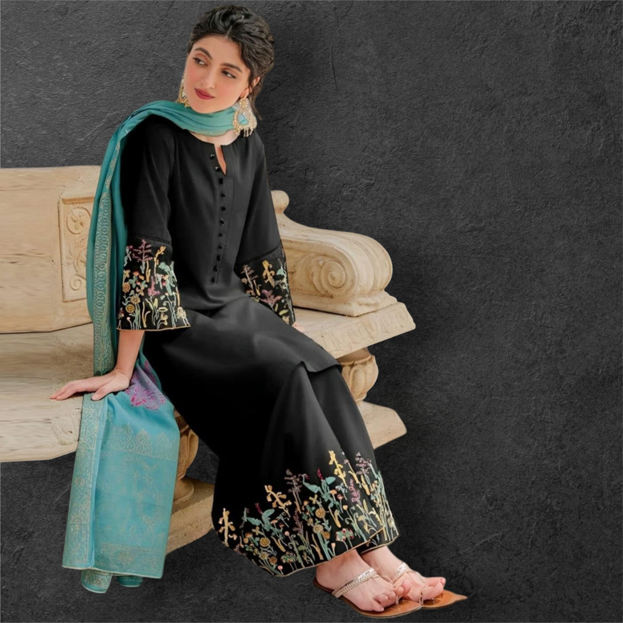 WINTER DHANAK EMBROIDERED 3PC WITH PASHMINA WOOL SHAWL