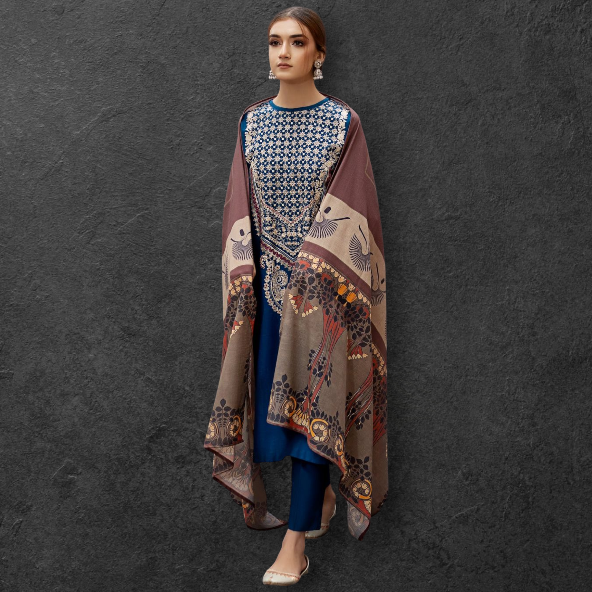 WINTER DHANAK EMBROIDERED 3PC WITH PASHMINA WOOL SHAWL