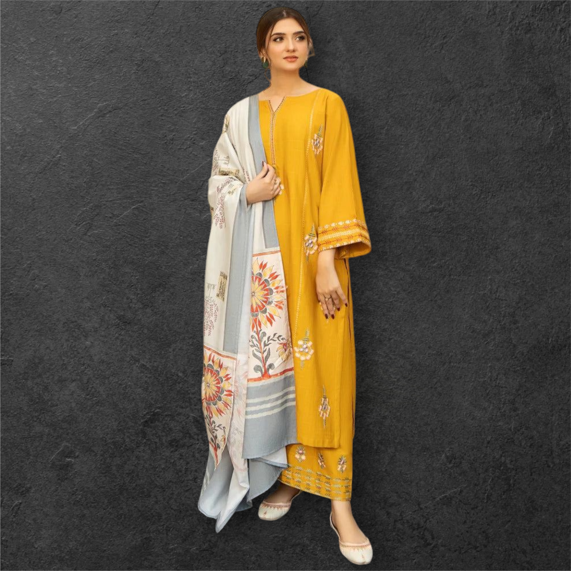 WINTER DHANAK EMBROIDERED 3PC WITH PASHMINA WOOL SHAWL