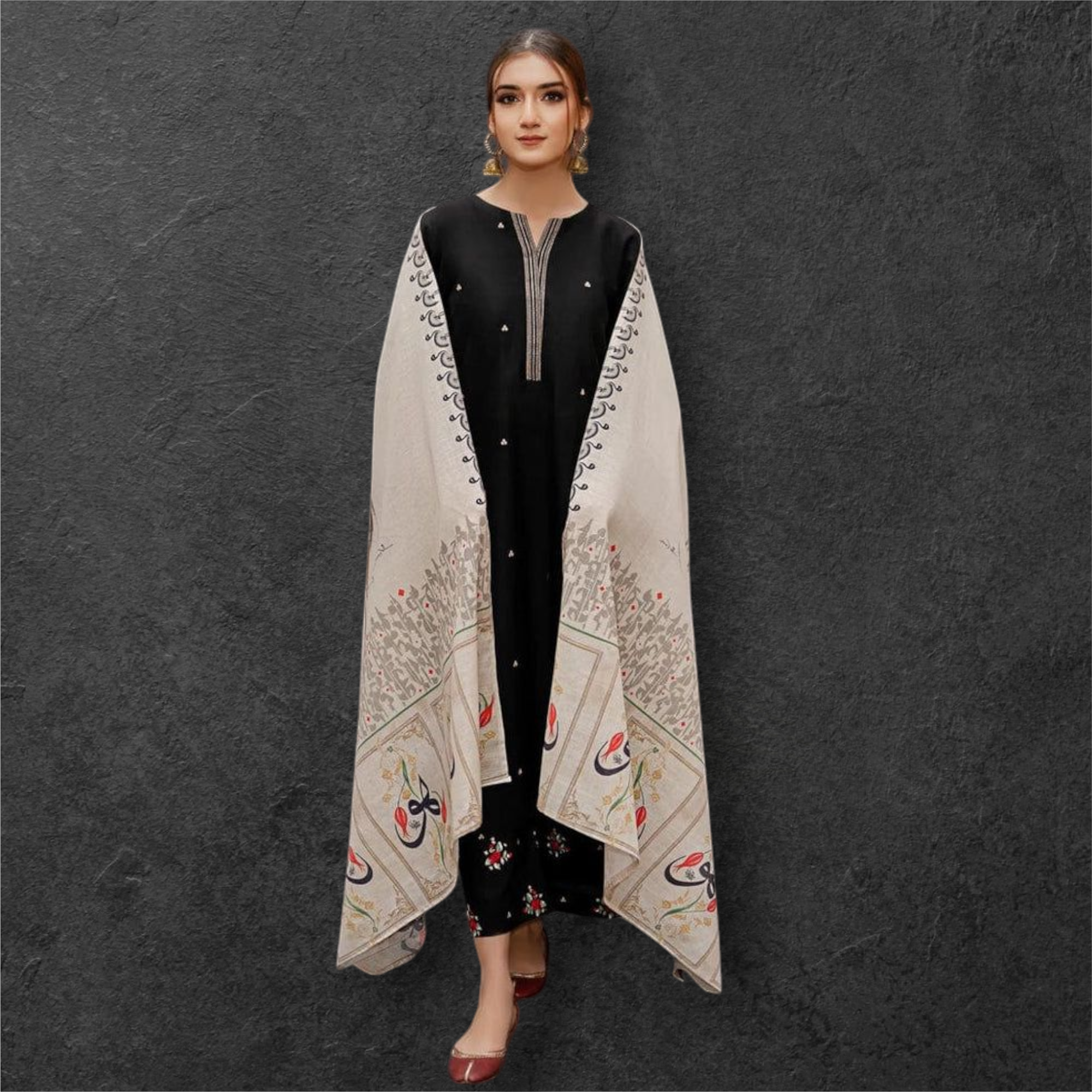 WINTER DHANAK EMBROIDERED 3PC WITH PASHMINA WOOL SHAWL